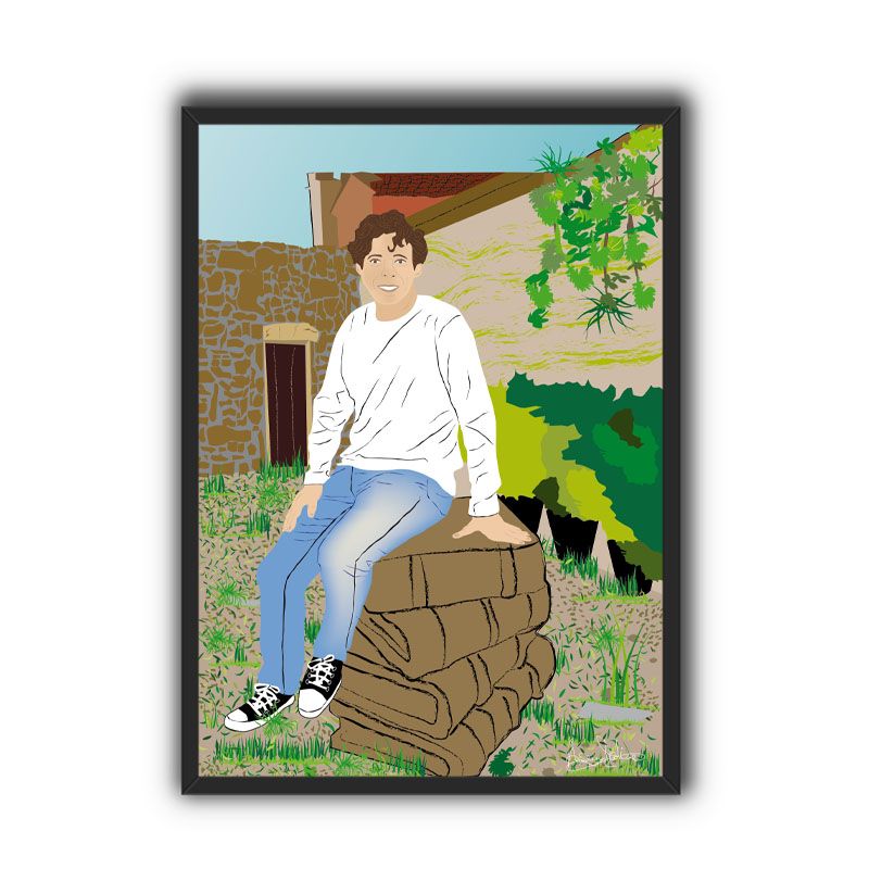 Editable blank picture frame on brick wall with shadow and sunsh