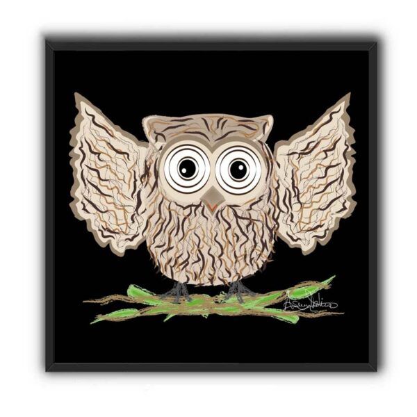 búho con alas abiertas y ojos grandes