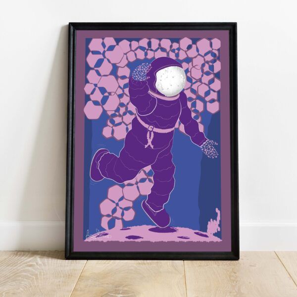astronauta morado en planeta rosa