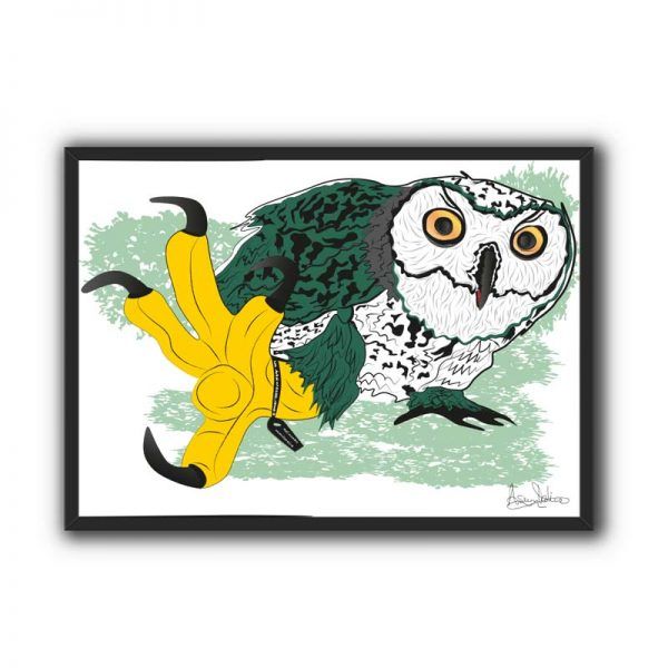 lechuza con pata amarilla