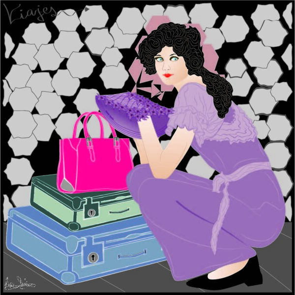 mujer con maletas de viaje