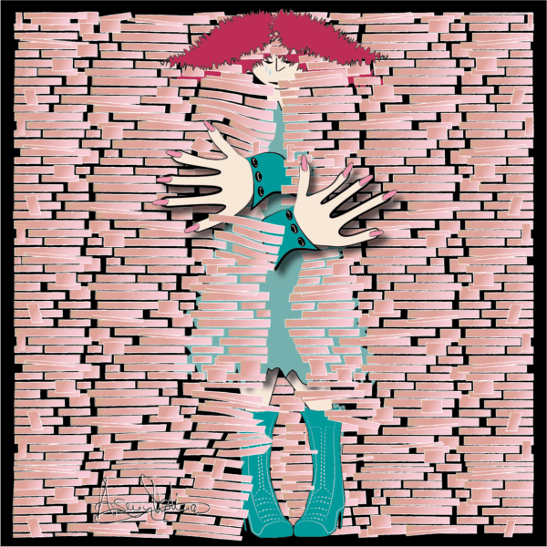 mujer rompiendo muro